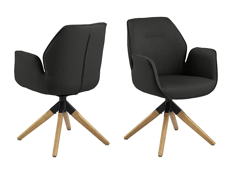 Aura Chaise de salle à manger avec pieds en chêne, avec dossier et accoudoirs, gris foncé.
