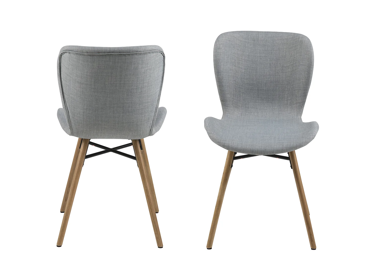 Bali eetkamerstoel in lichtgrijze stof en massief eiken poten.