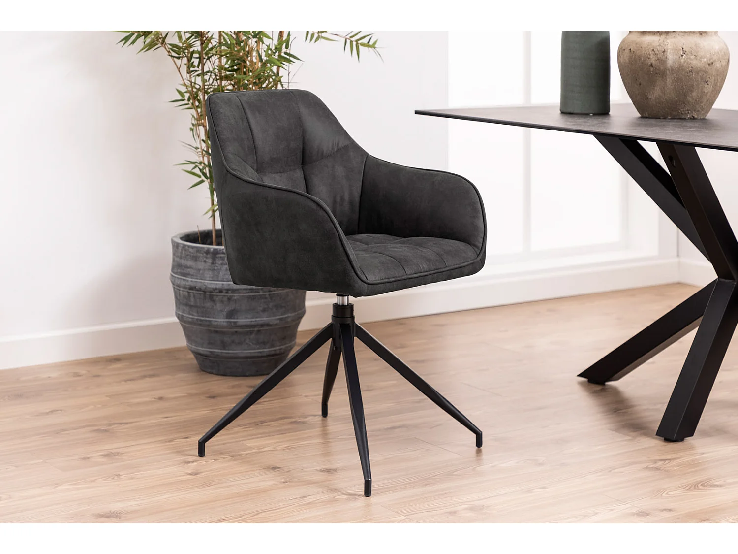 Brenda Chaise de salle à manger avec accoudoirs et fonction pivotante, gris.