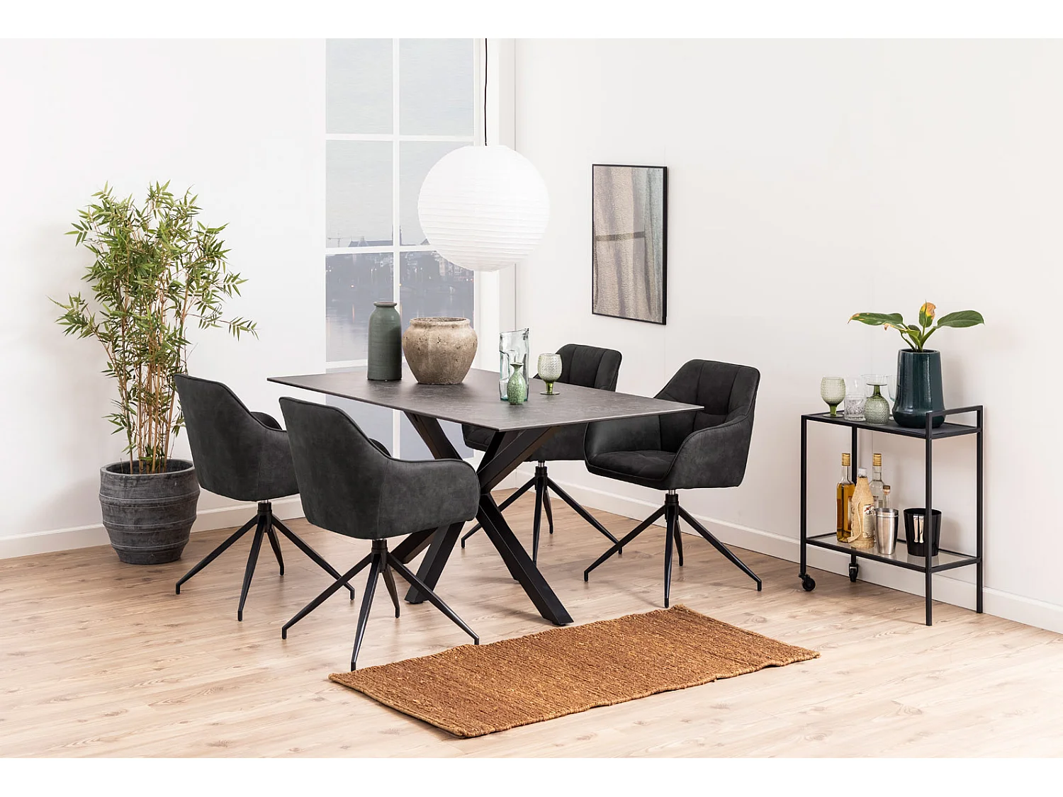 Brenda Chaise de salle à manger avec accoudoirs et fonction pivotante, gris.