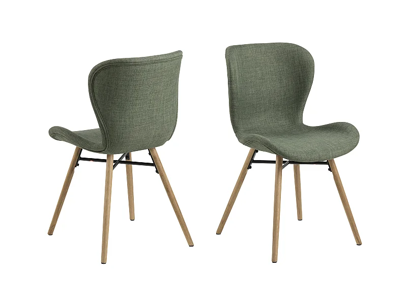 Bali Esszimmerstuhl Stoff grün und massiven Beinen aus Eiche.