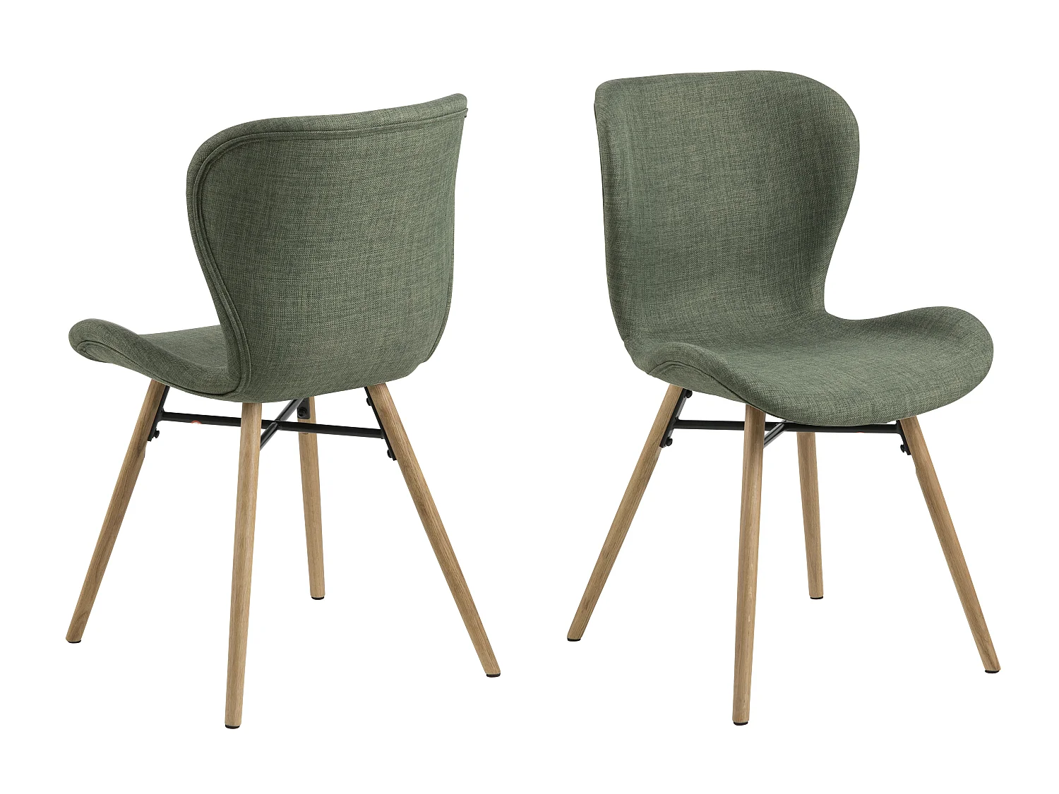 Bali Chaise de salle à manger tissu, vert et pied en chêne massif.