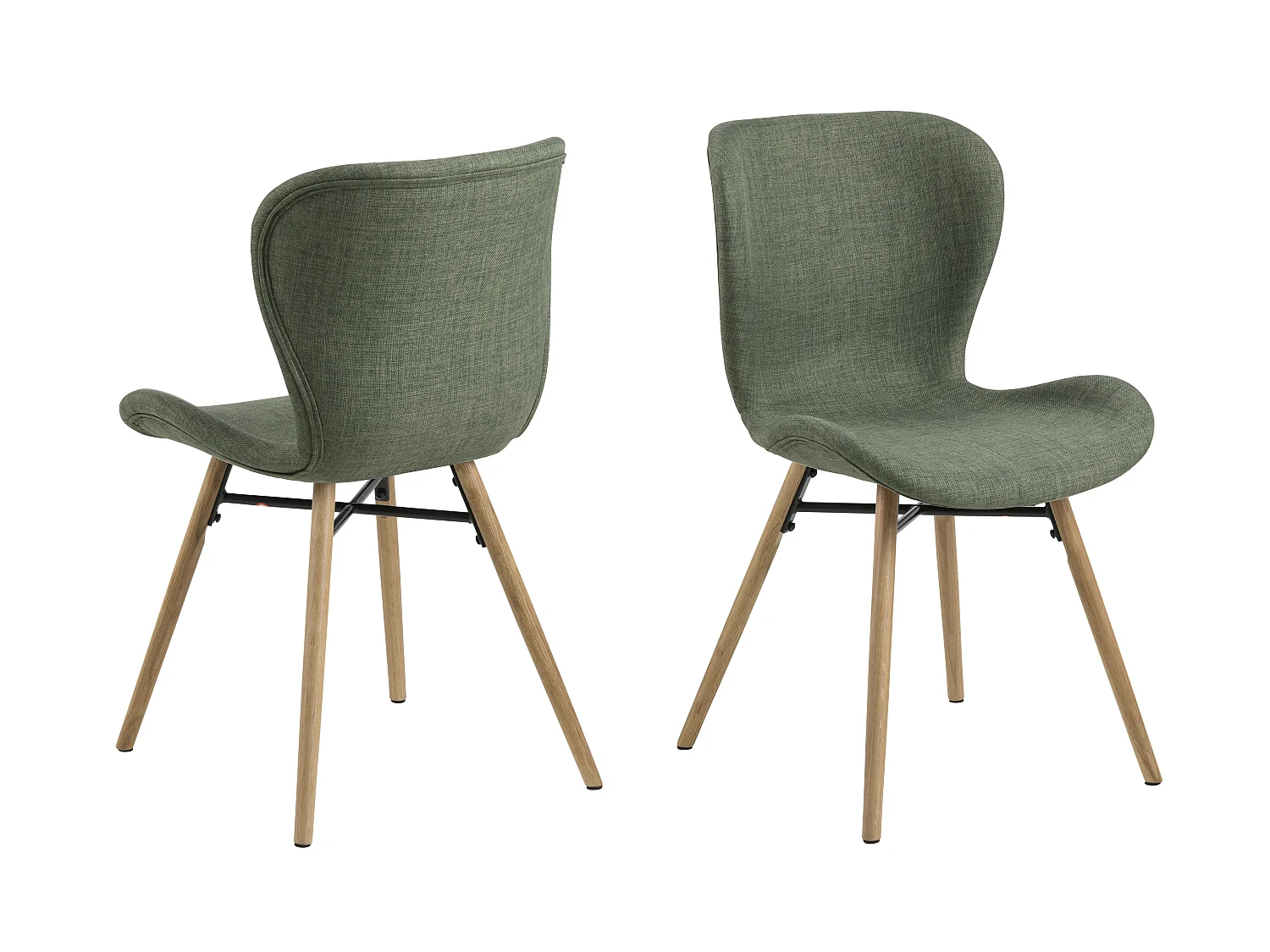Bali Chaise de salle à manger tissu, vert et pied en chêne massif.