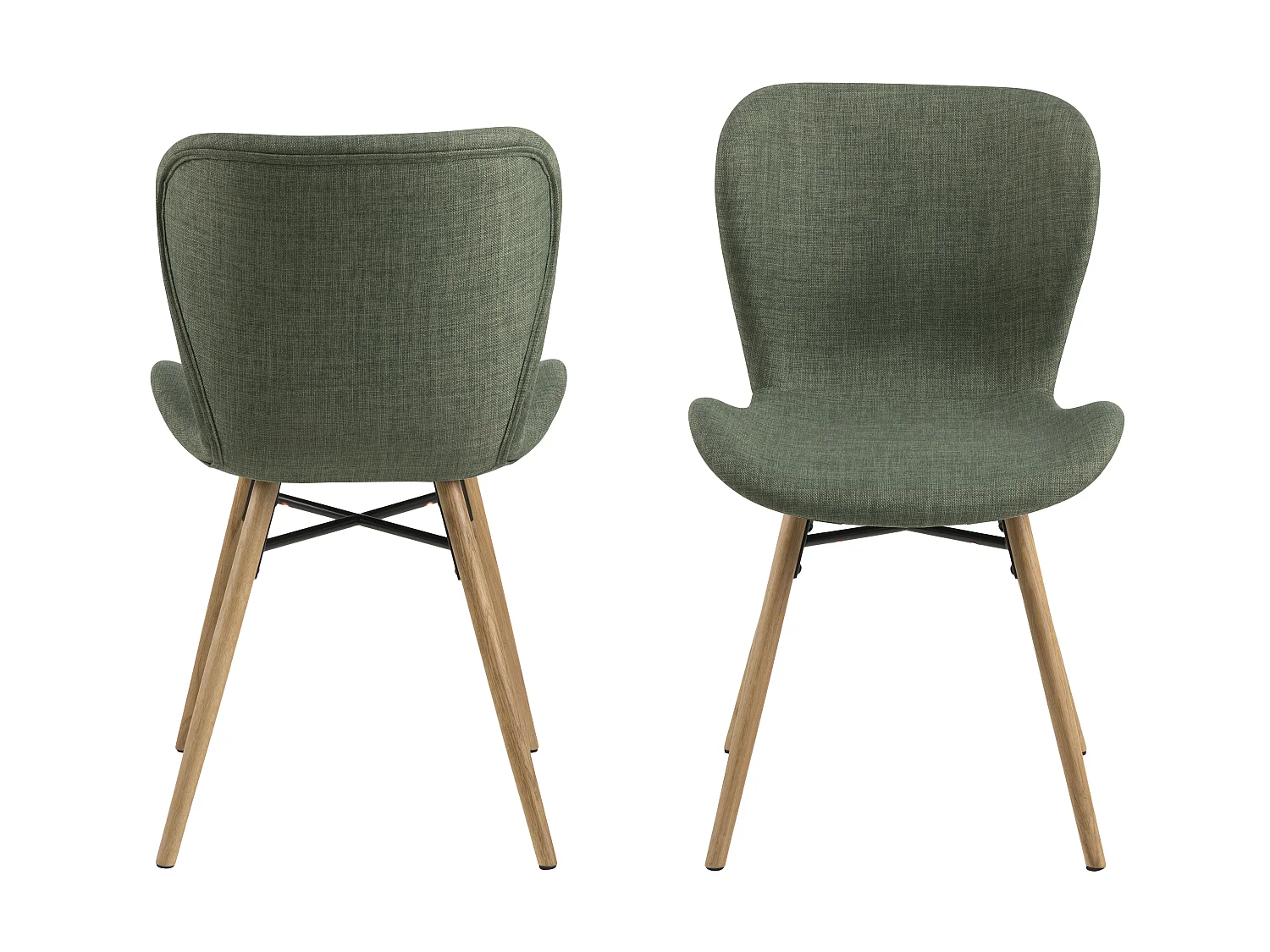 Bali Chaise de salle à manger tissu, vert et pied en chêne massif.