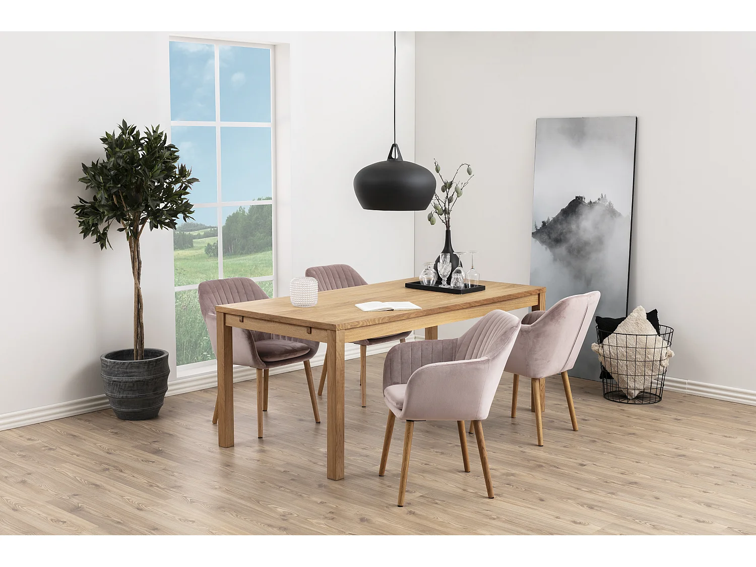 Emilee Chaise de salle à manger vieux rose, chêne.