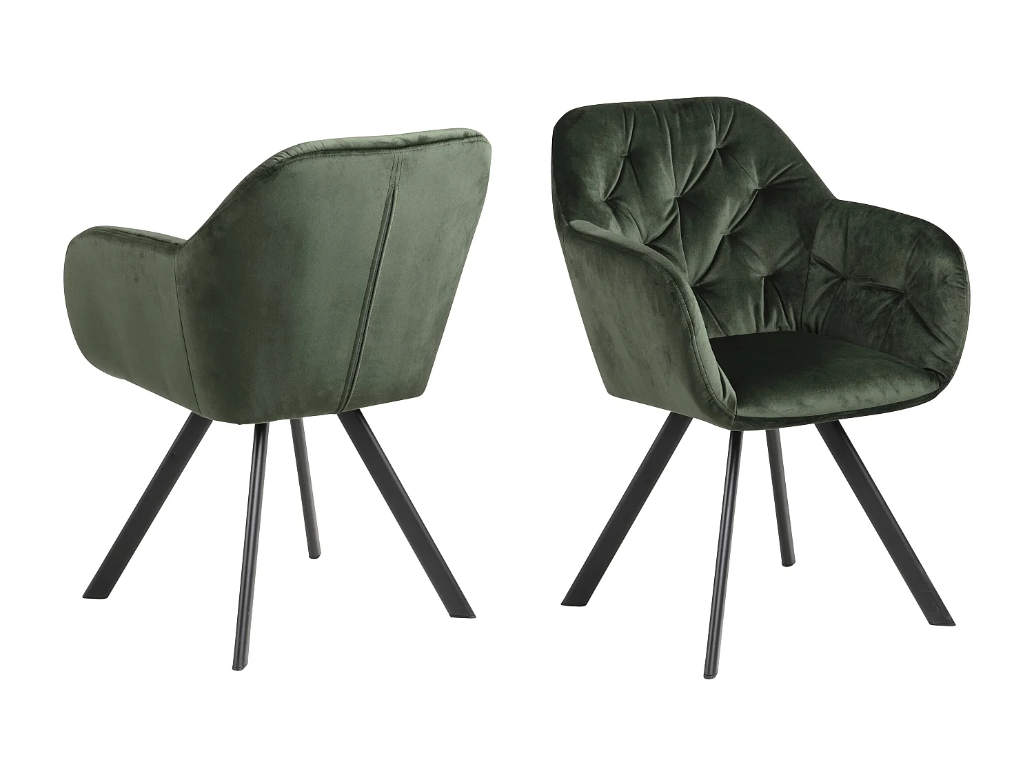 Silla de comedor Lola con brazos y retorno giratorio velour verde.