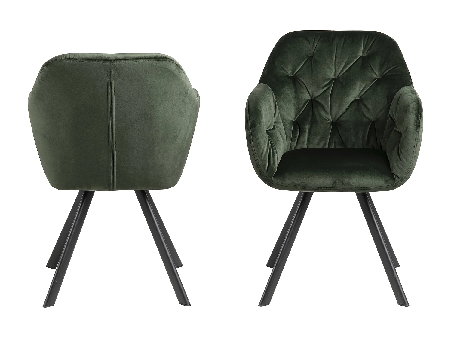 Silla de comedor Lola con brazos y retorno giratorio velour verde.