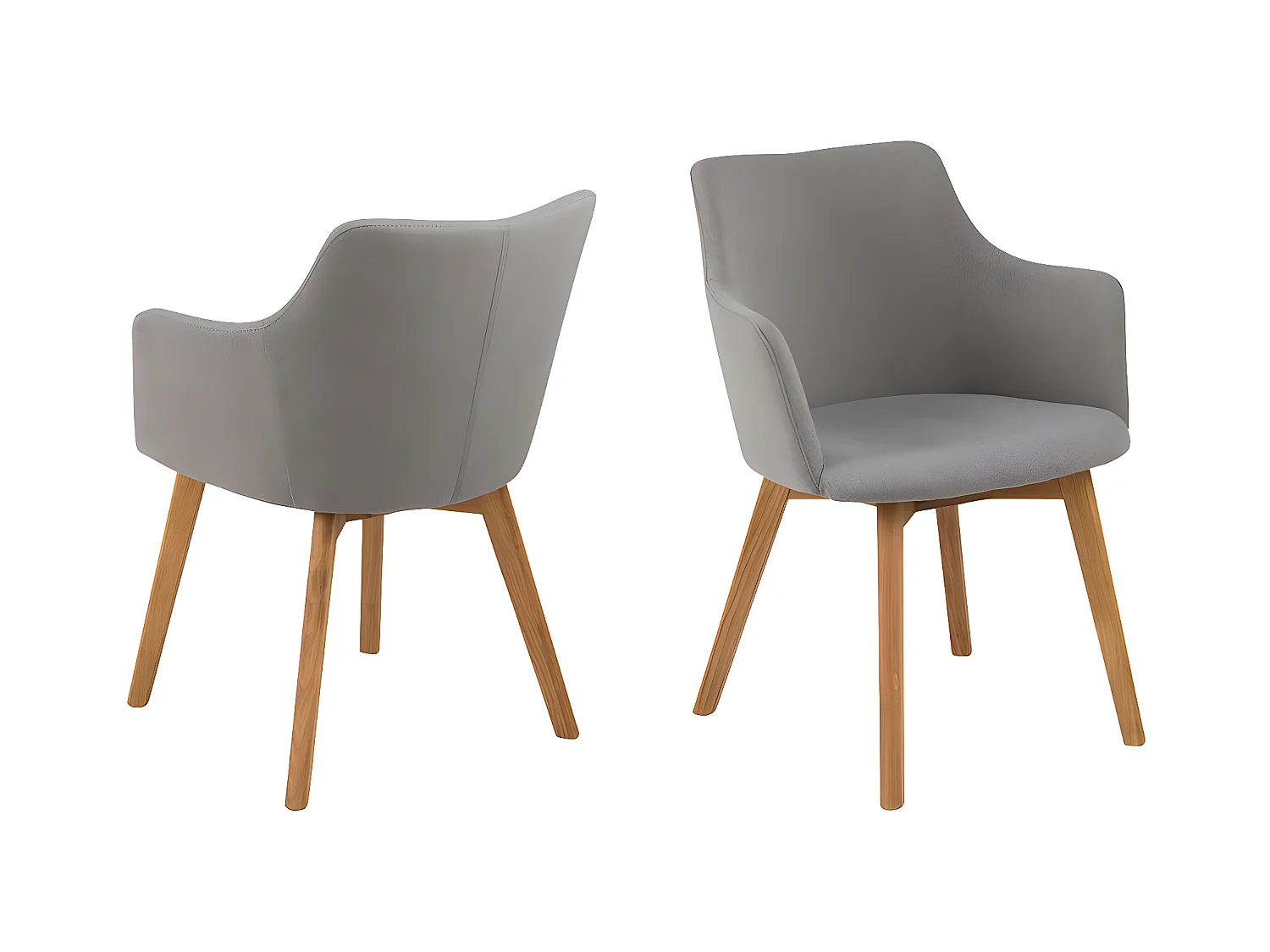 Bea eetkamerstoel met armleuningen in lichtgrijs en geoliede massief eikenhouten poten.