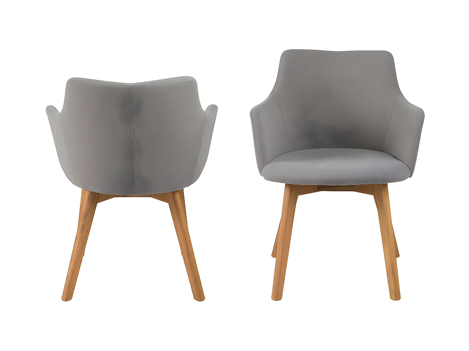 Bea eetkamerstoel met armleuningen in lichtgrijs en geoliede massief eikenhouten poten.