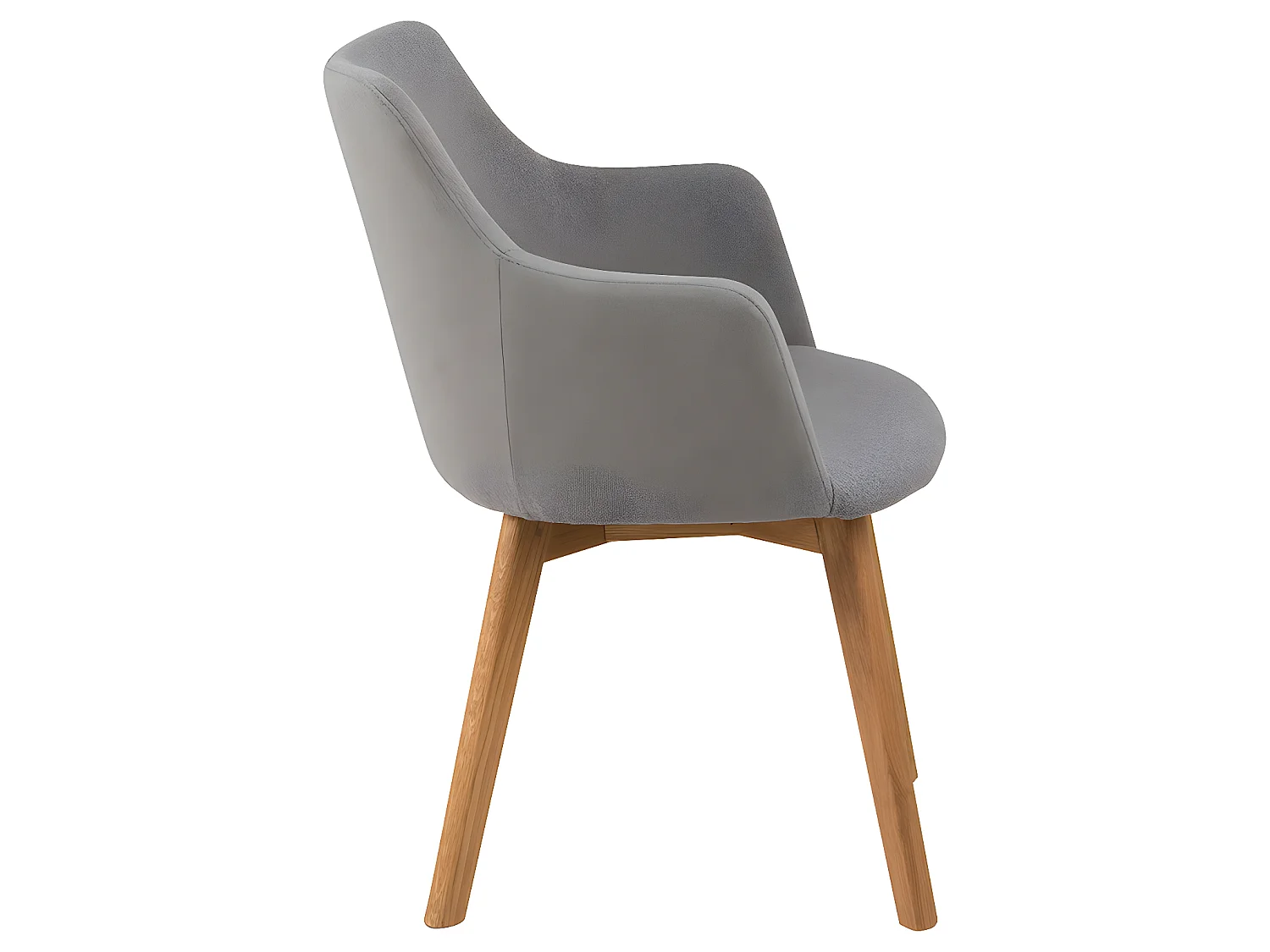 Bea eetkamerstoel met armleuningen in lichtgrijs en geoliede massief eikenhouten poten.