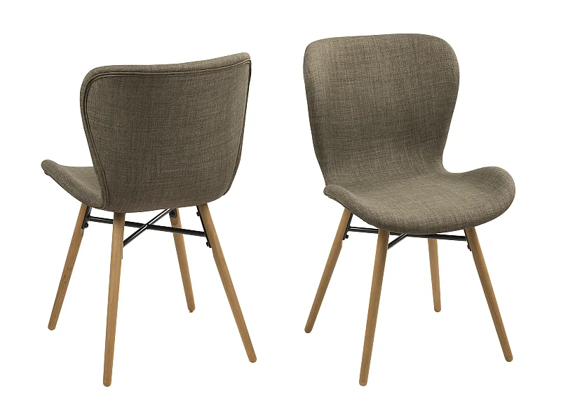 Bali Esszimmerstuhl Stoff khaki farben und massiven Beinen aus Eiche.