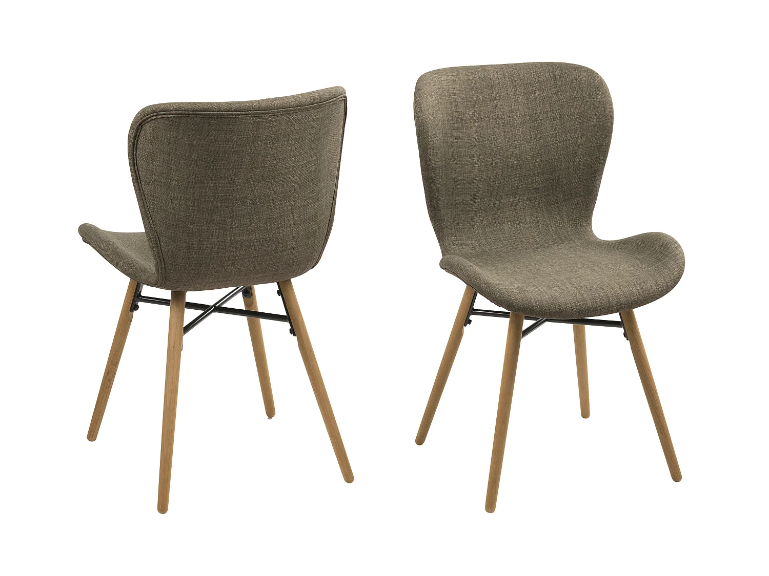 Bali Chaise de salle à manger tissu teinte kaki et pieds en chêne massif.