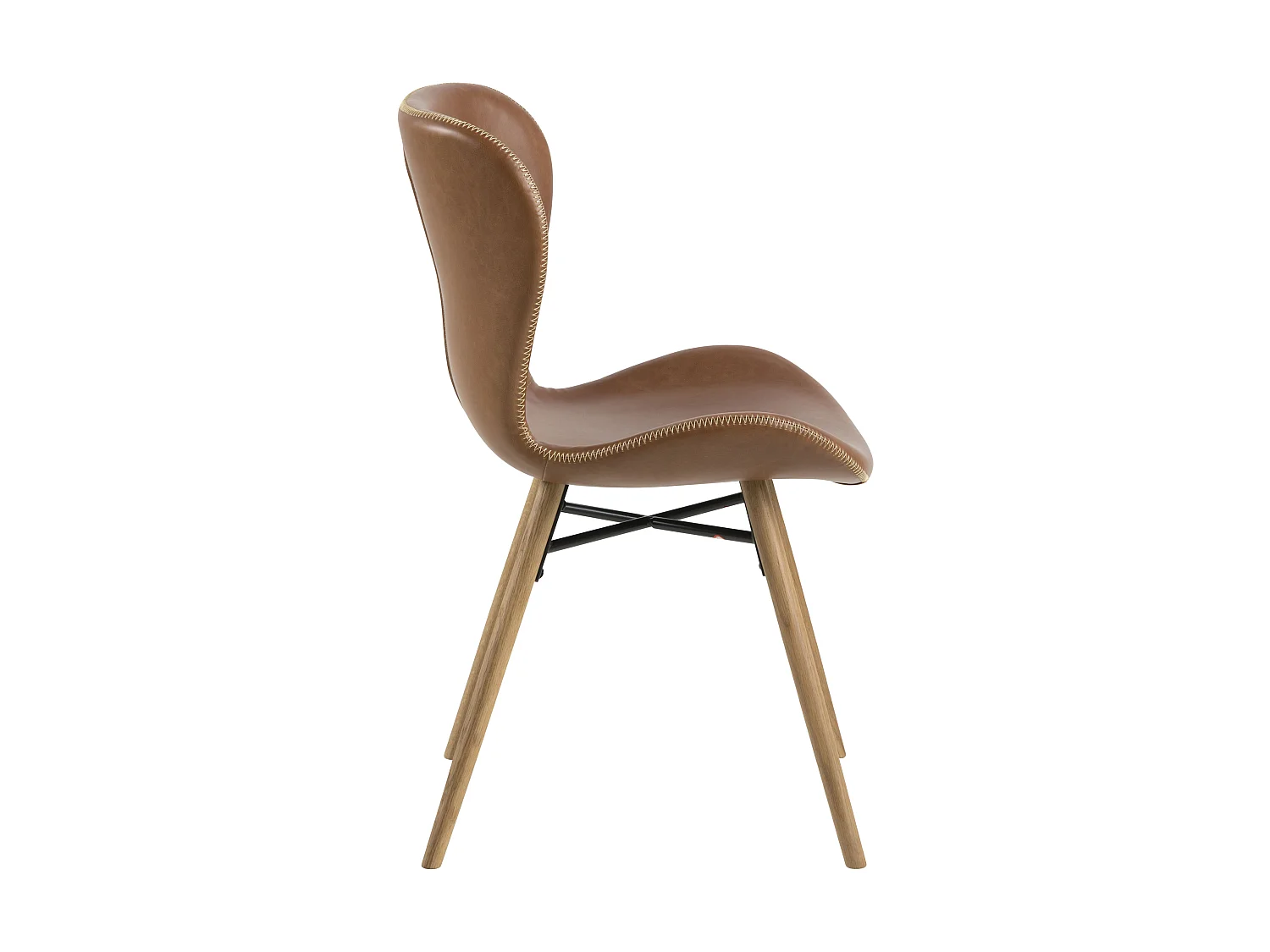 Bali Chaise de salle à manger en similicuir PU, couleurs cognac et pieds massifs en chêne.