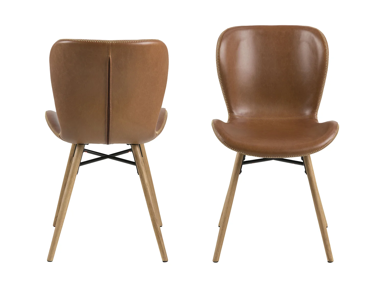 Bali eetkamerstoel in PU kunstleer cognackleurig en massief eiken poten.