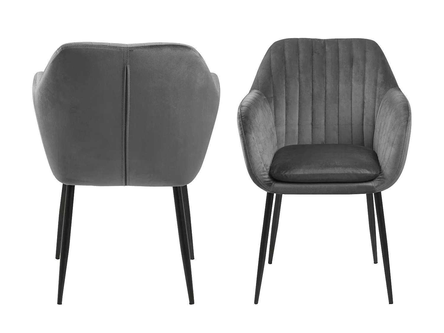 Emil eetkamerstoel donkergrijs, zwart metaal.