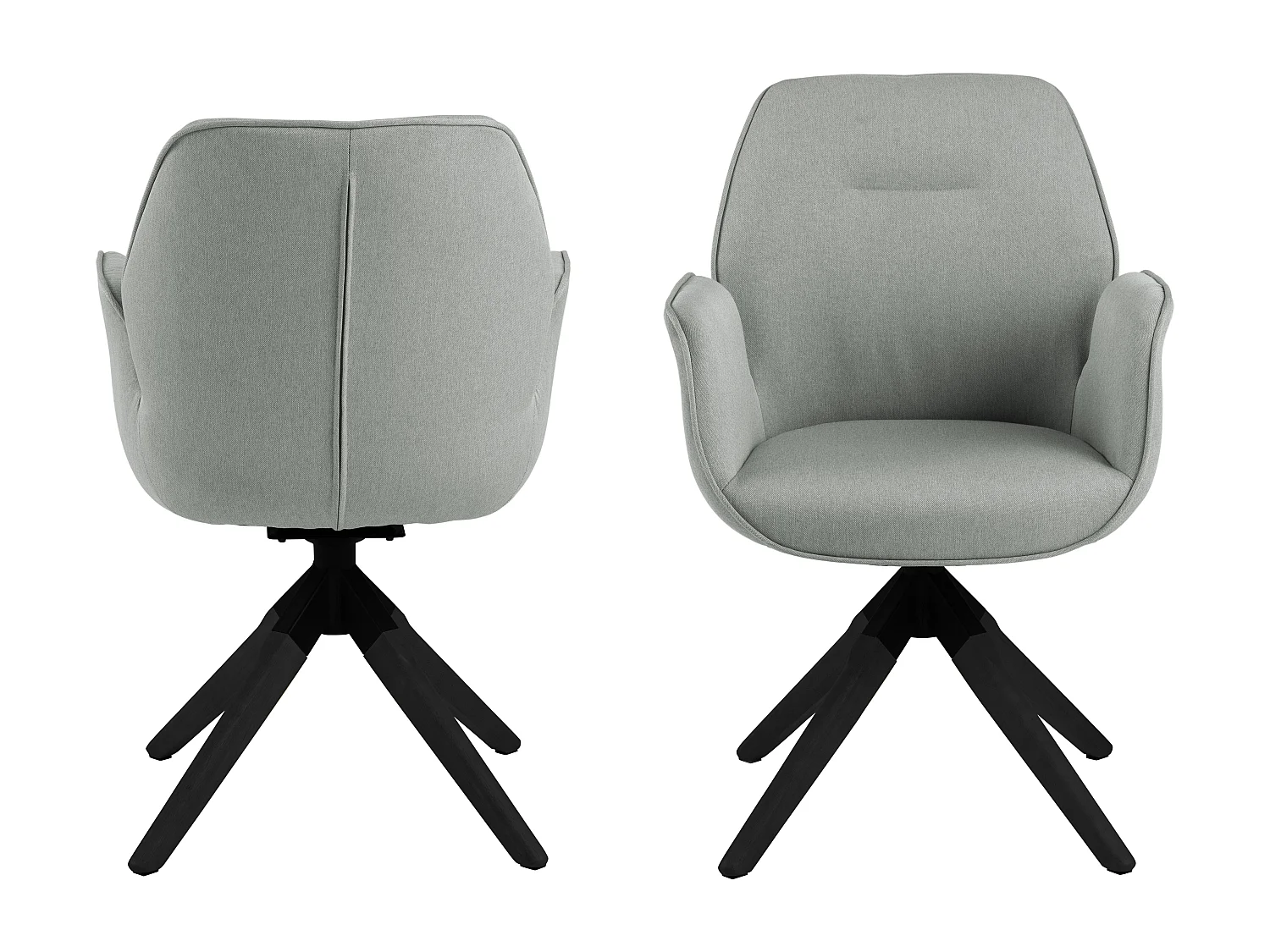 Aura Chaise de salle à manger avec pieds, noir, dossier et accoudoirs, gris clair.