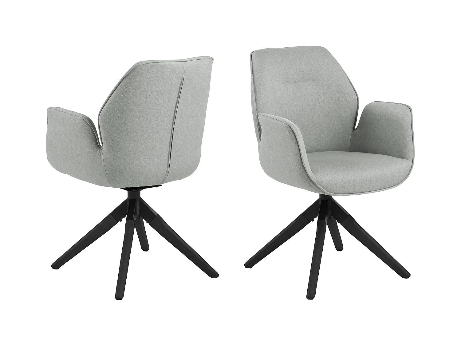 Aura Chaise de salle à manger avec pieds, noir, dossier et accoudoirs, gris clair.