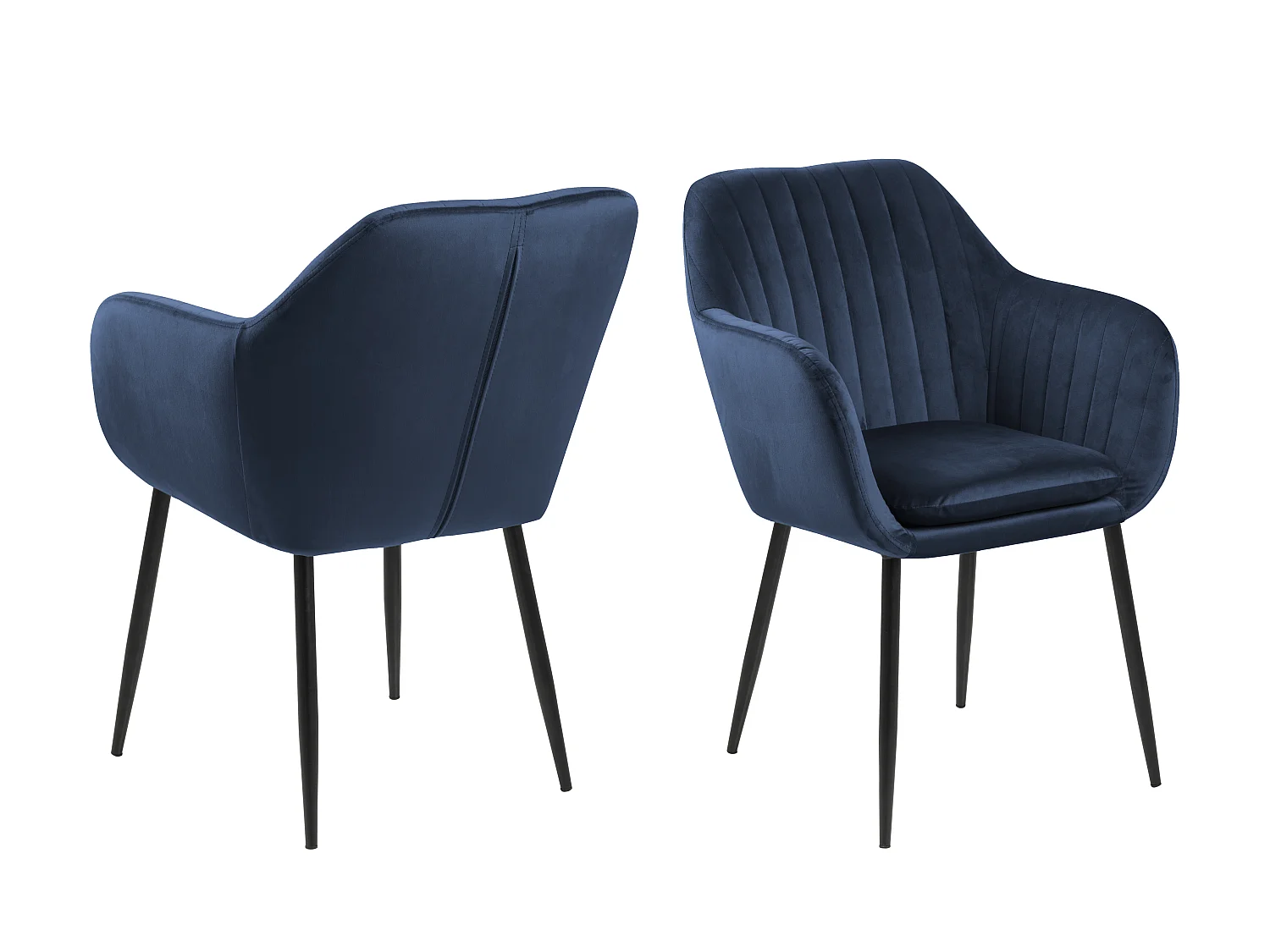 Emil eetkamerstoel donkerblauw, zwart metaal.