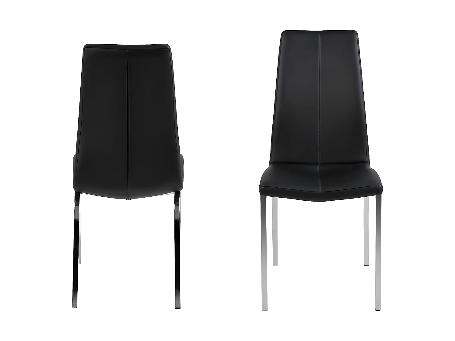 Amin Chaise de salle à manger en similicuir, noir et cadre chromé.