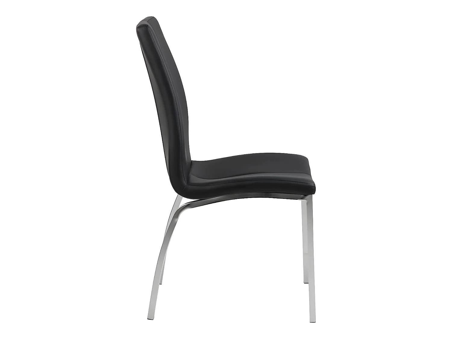 Amin Chaise de salle à manger en similicuir, noir et cadre chromé.