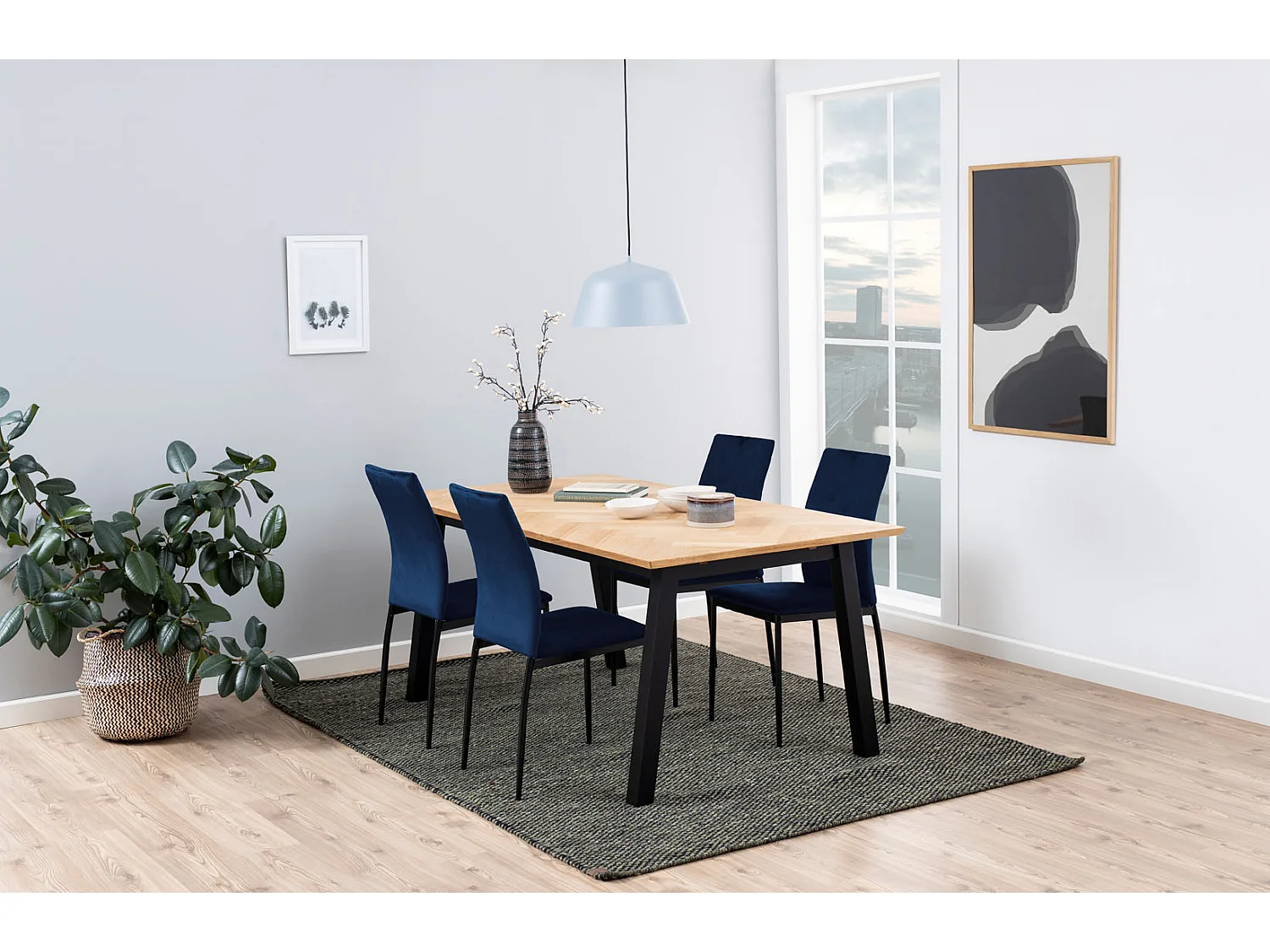 Demi eetkamerstoel donkerblauw, zwart.