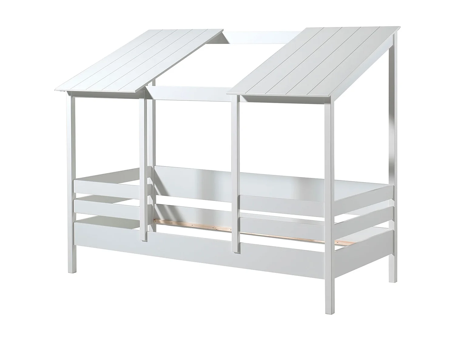 Lit cabane enfant avec toit en bois blanc 90x200