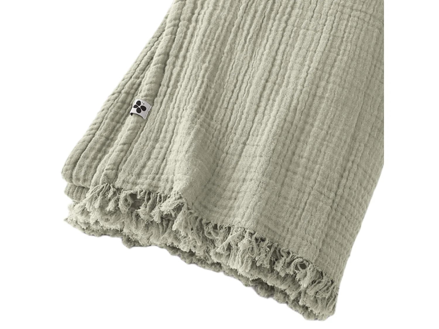 Plaid gaze de coton à franges vert d'eau 130x160 cm