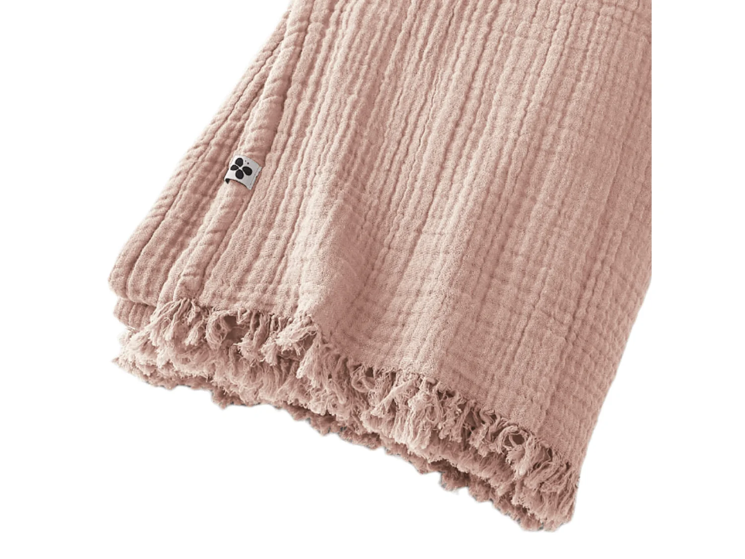 Plaid gaze de coton à franges rose 180x220 cm