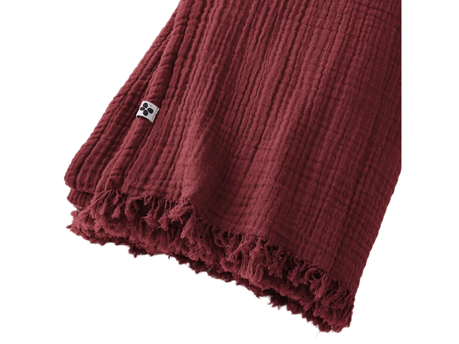 Plaid gaze de coton à franges bordeaux 180x220 cm