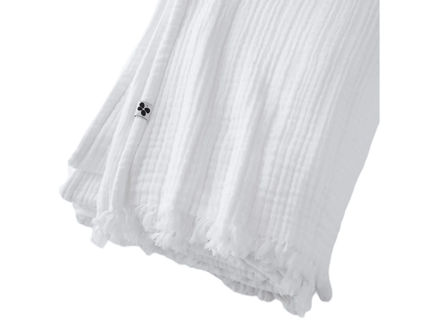 Plaid gaze de coton à franges blanc 180x220 cm