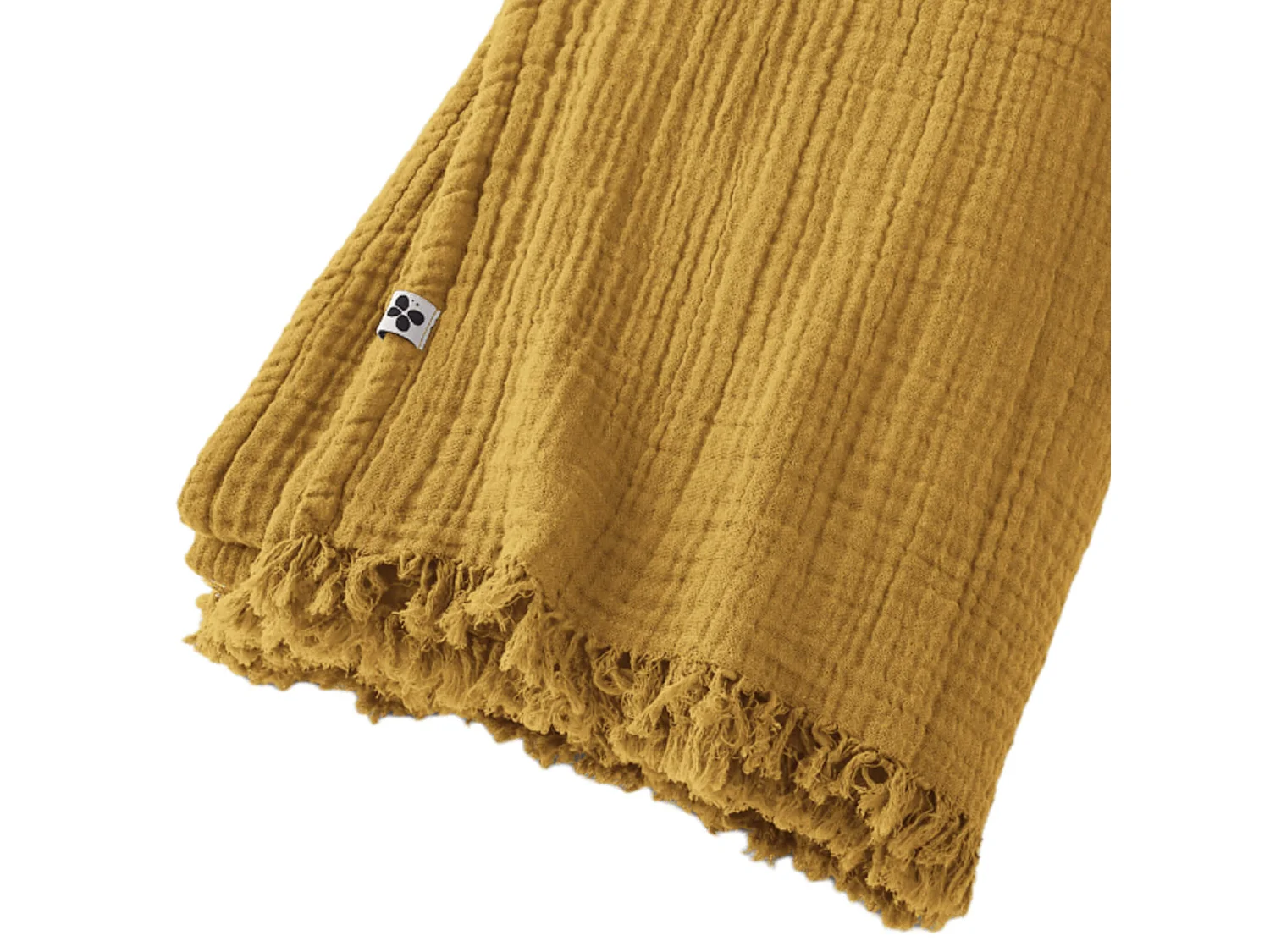 Plaid gaze de coton à franges jaune safran 180x220 cm