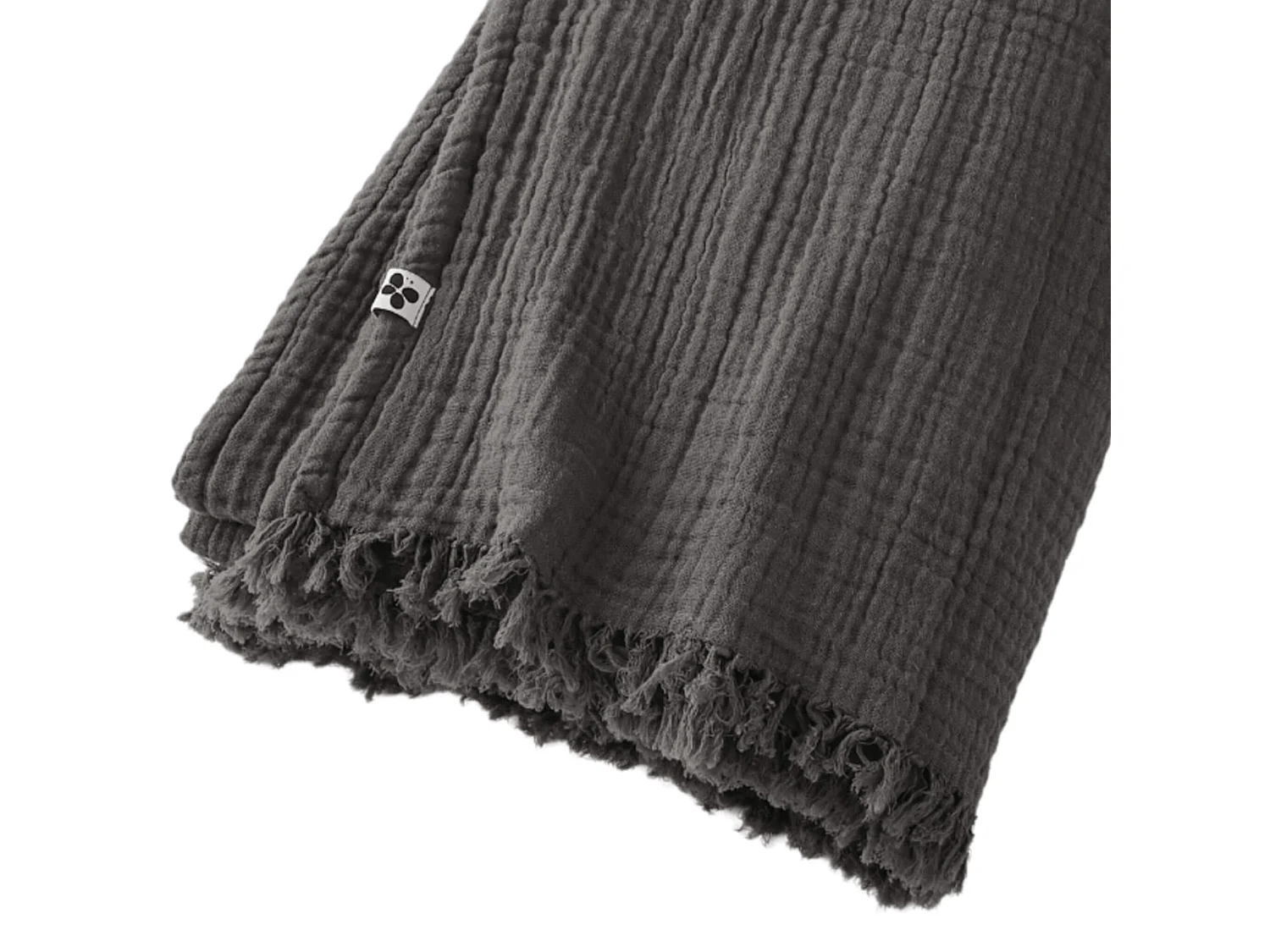 Plaid gaze de coton à franges gris anthracite 130x160 cm