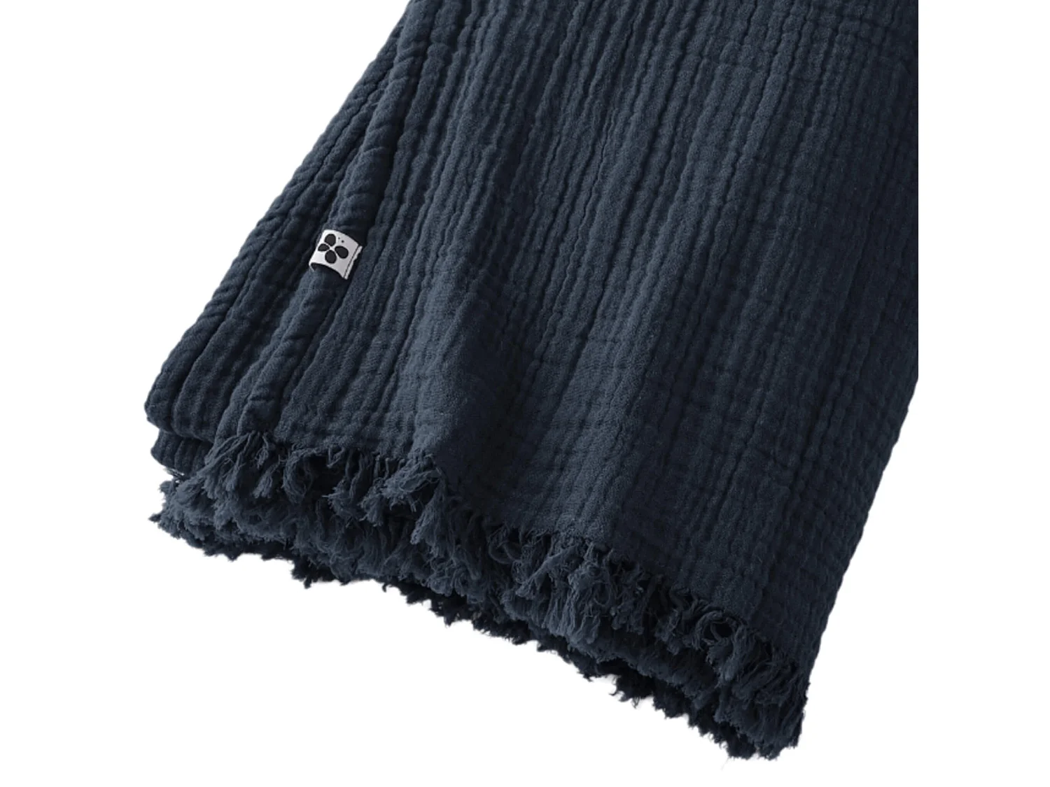 Plaid gaze de coton à franges marine 180x220 cm