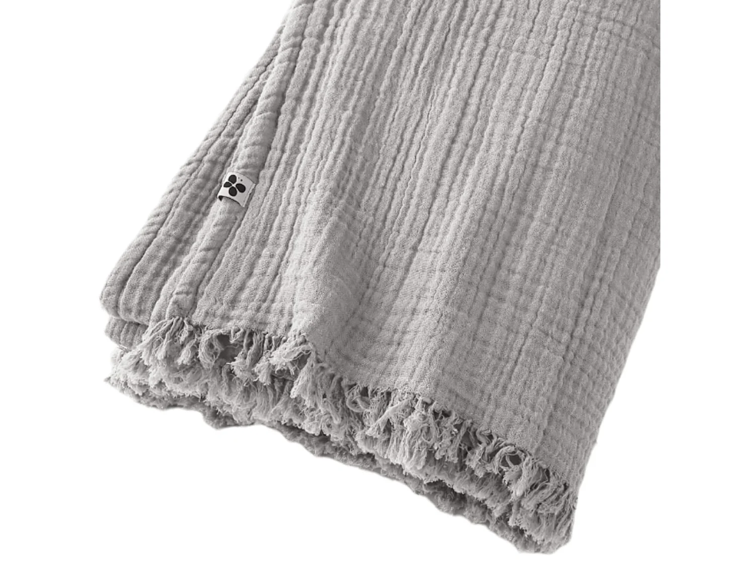 Plaid gaze de coton à franges gris 180x220 cm