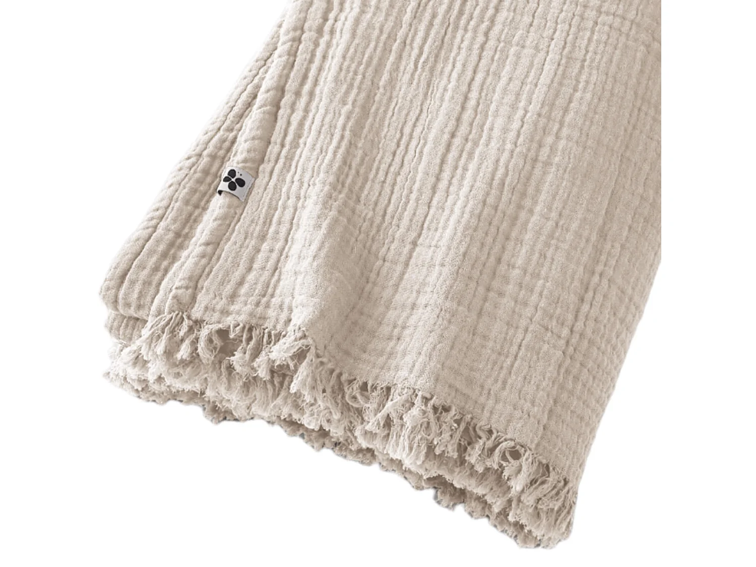 Plaid gaze de coton à franges beige 180x220 cm