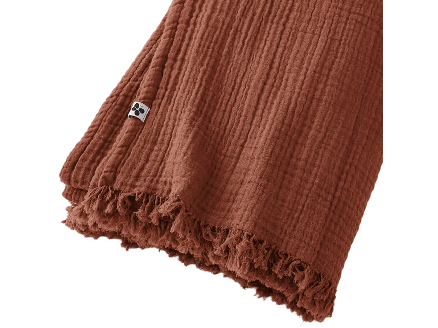 Plaid gaze de coton à franges orange terracotta 180x220 cm