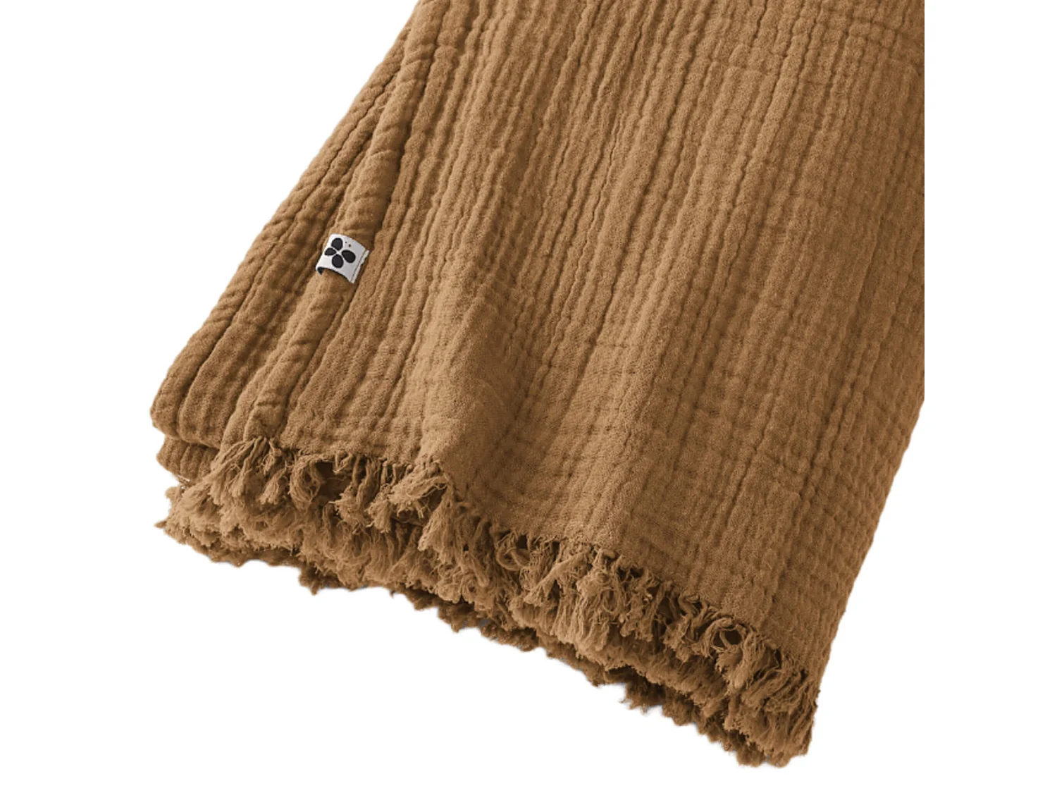 Plaid gaze de coton à franges marron 130x160 cm