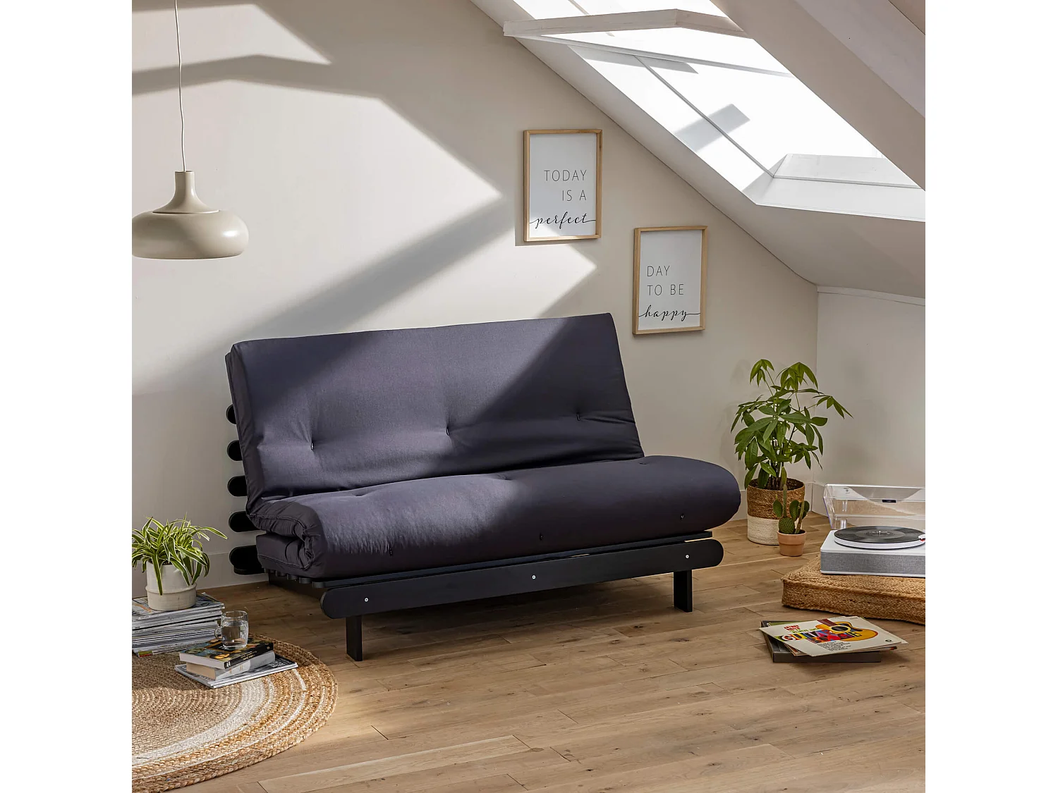 Matelas futon anthracite coeur en latex 90x200