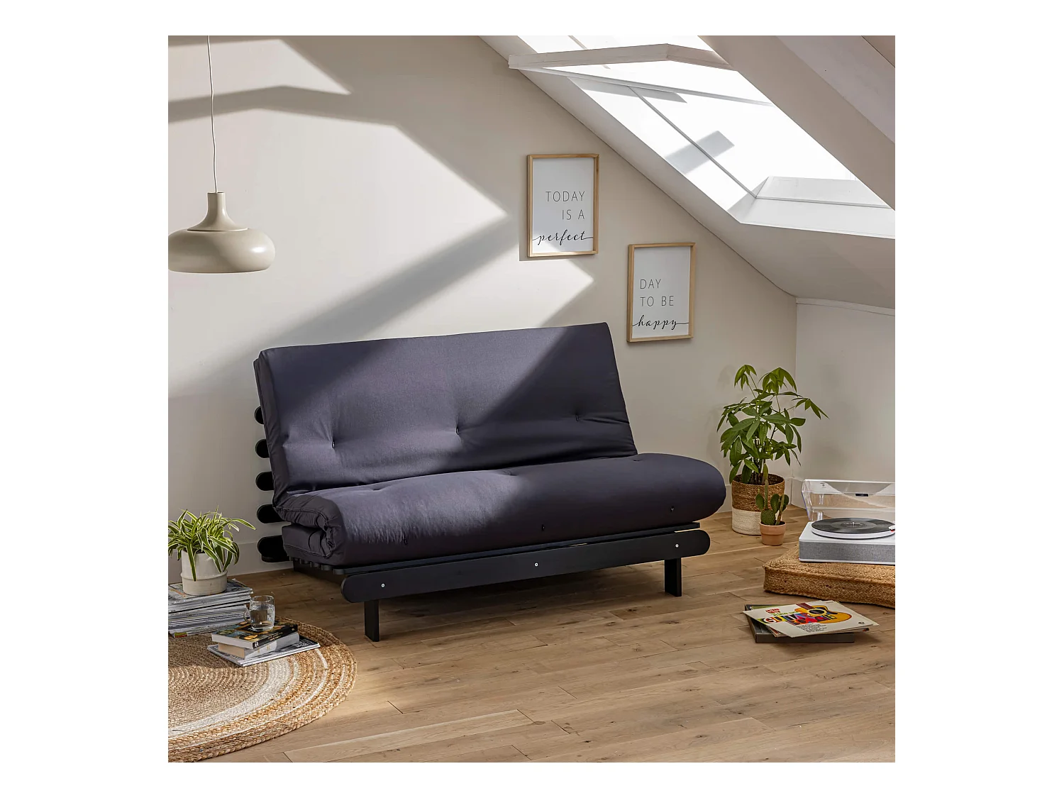 Matelas futon anthracite coeur en latex 140x200