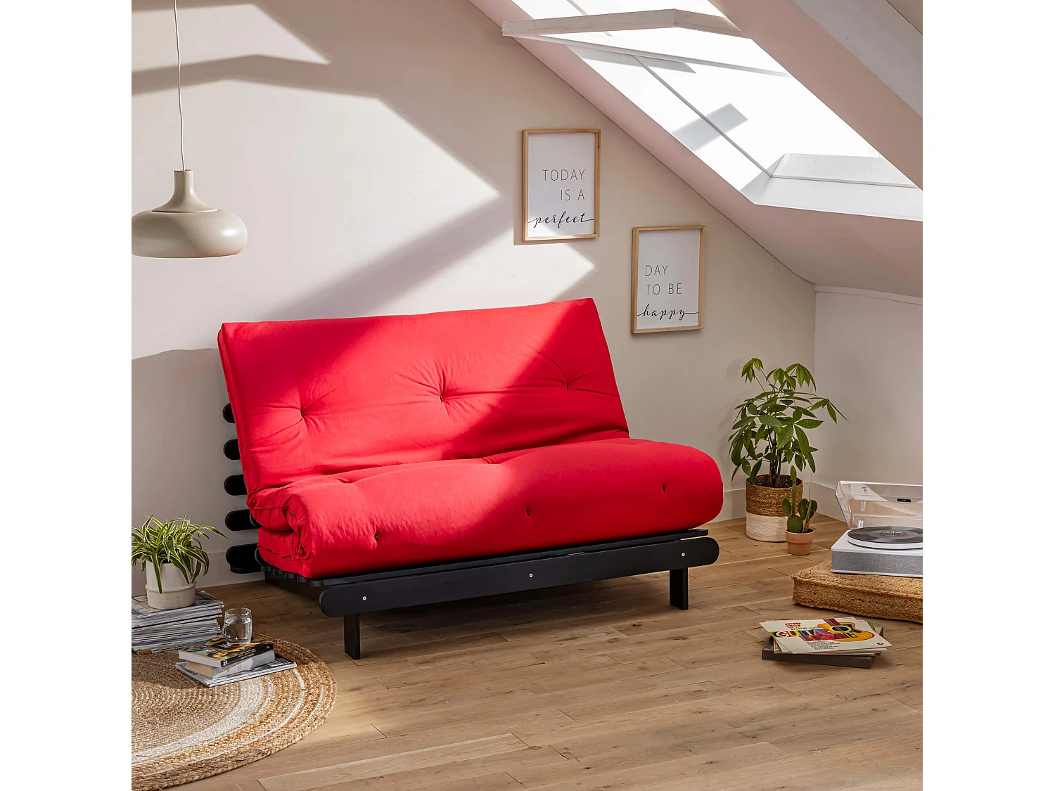 Matelas futon rouge coeur en latex 140x190