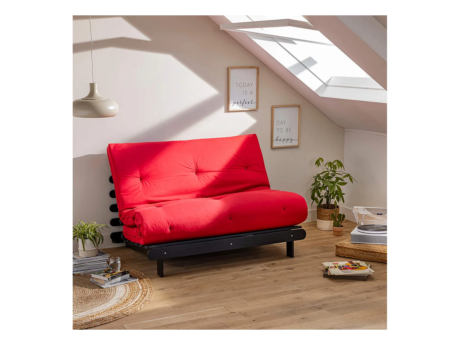 Matelas futon rouge coeur en latex 140x200