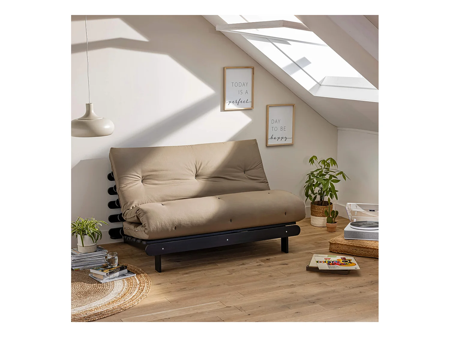 Matelas futon taupe coeur en latex 140x200