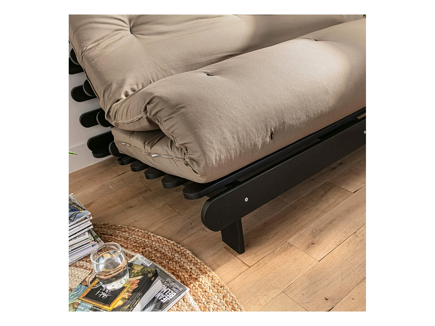 Matelas futon taupe coeur en latex 140x200