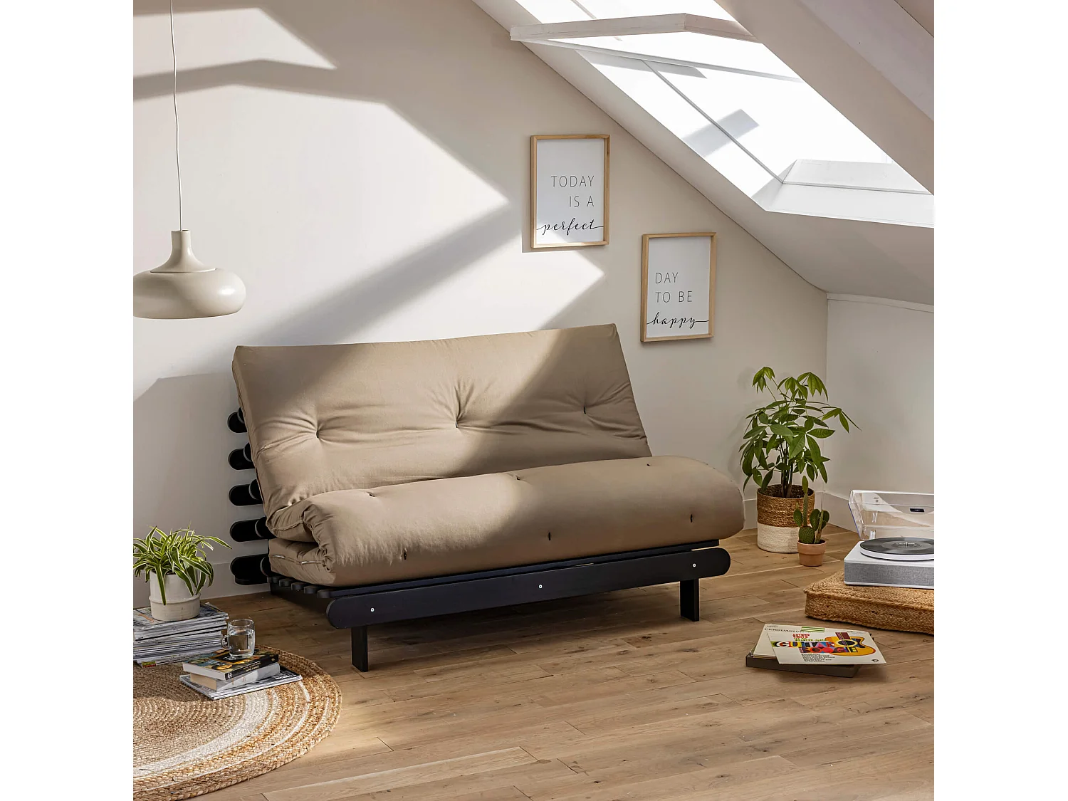 Matelas futon taupe coeur en latex 160x200