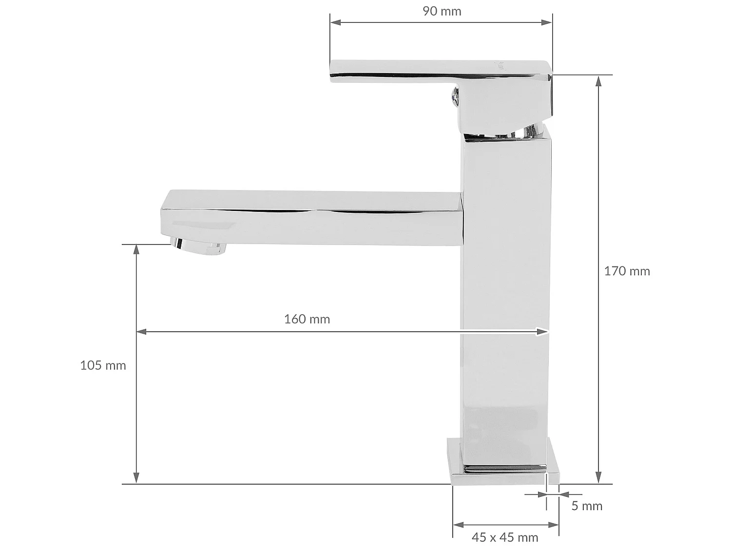 Rubinetto del lavabo quadrato in ottone miscelatore cromato per cucina lavello