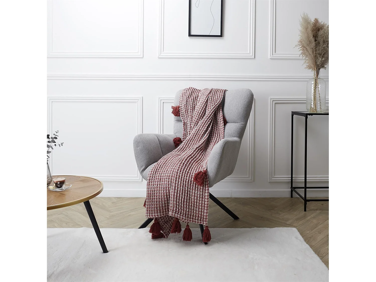 Plaid Nid D Abeille Blanc Et Rouge 125x150cm Rouge, Blanc