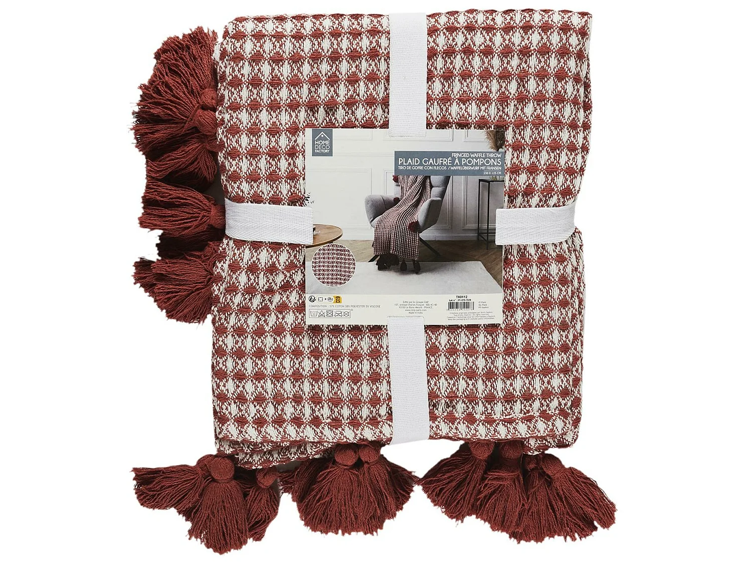 Plaid Nid D Abeille Blanc Et Rouge 125x150cm Rouge, Blanc