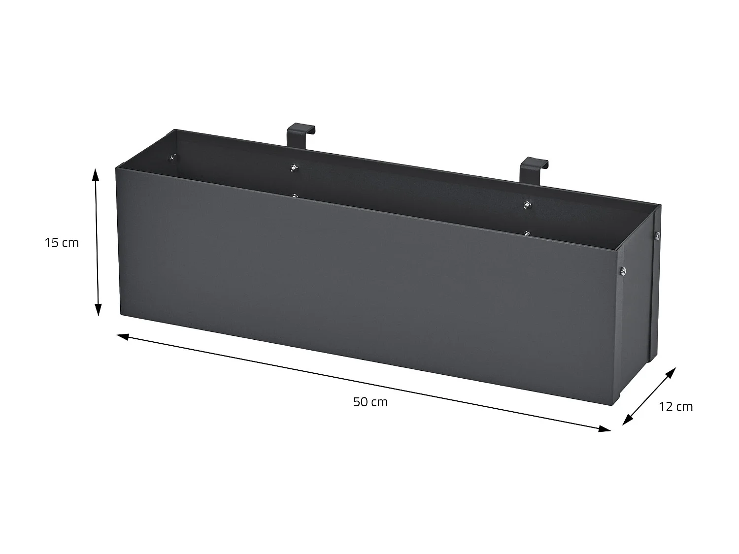 Bac à plantes jardinière pot panier fleurs suspendu anthracite acier 50x12x15 cm