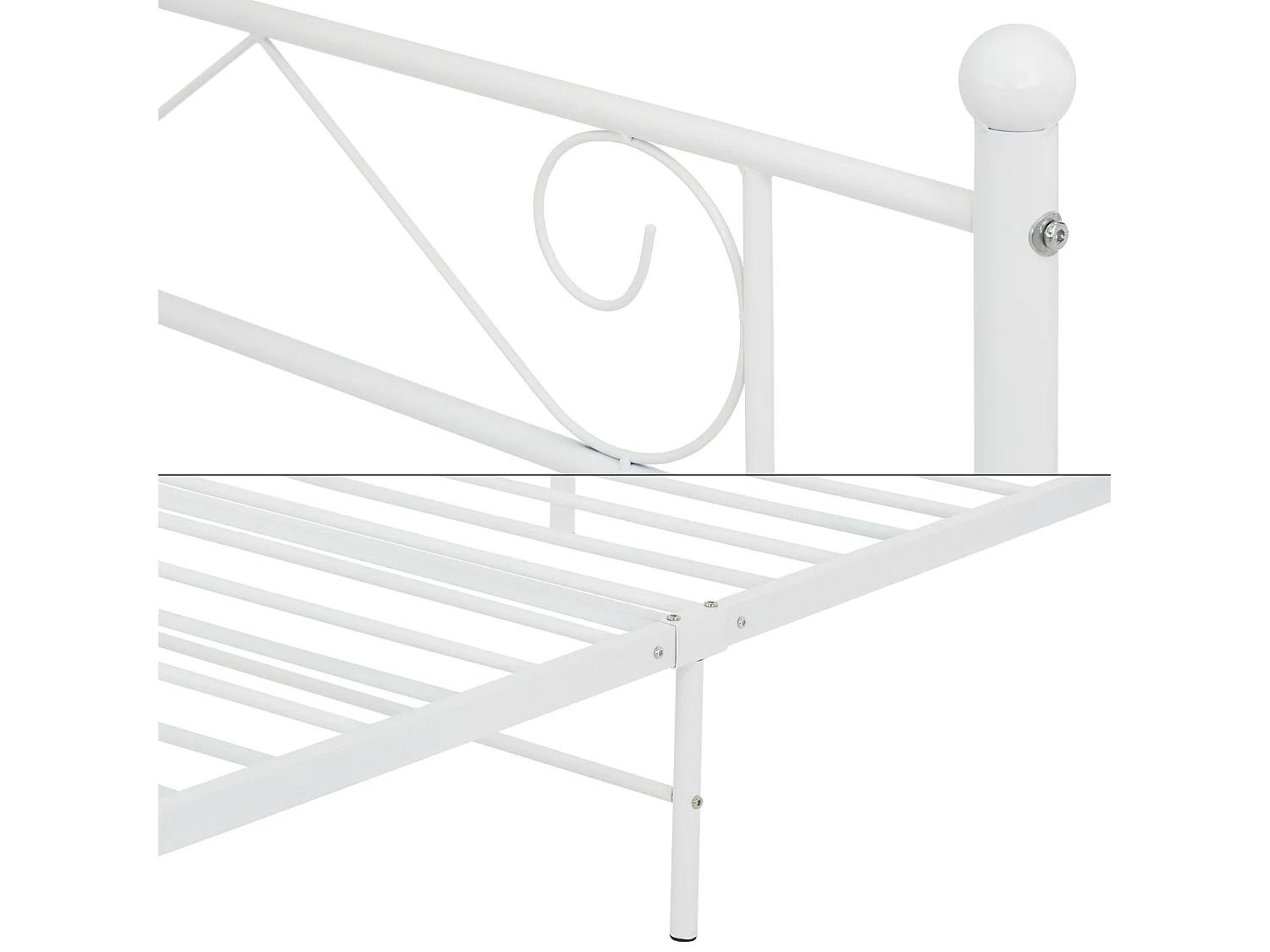 Lit banquette cadre blanc en métal canapé d'invité design romantique 90x200 cm