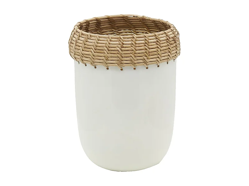 Vase en métal blanc et rotin Petit modèle